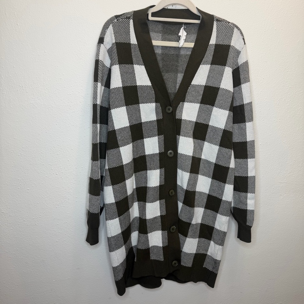 Anthropologie Sita Murt Brown & White Checkered Cardigan Size Large - Picture 3 of 11